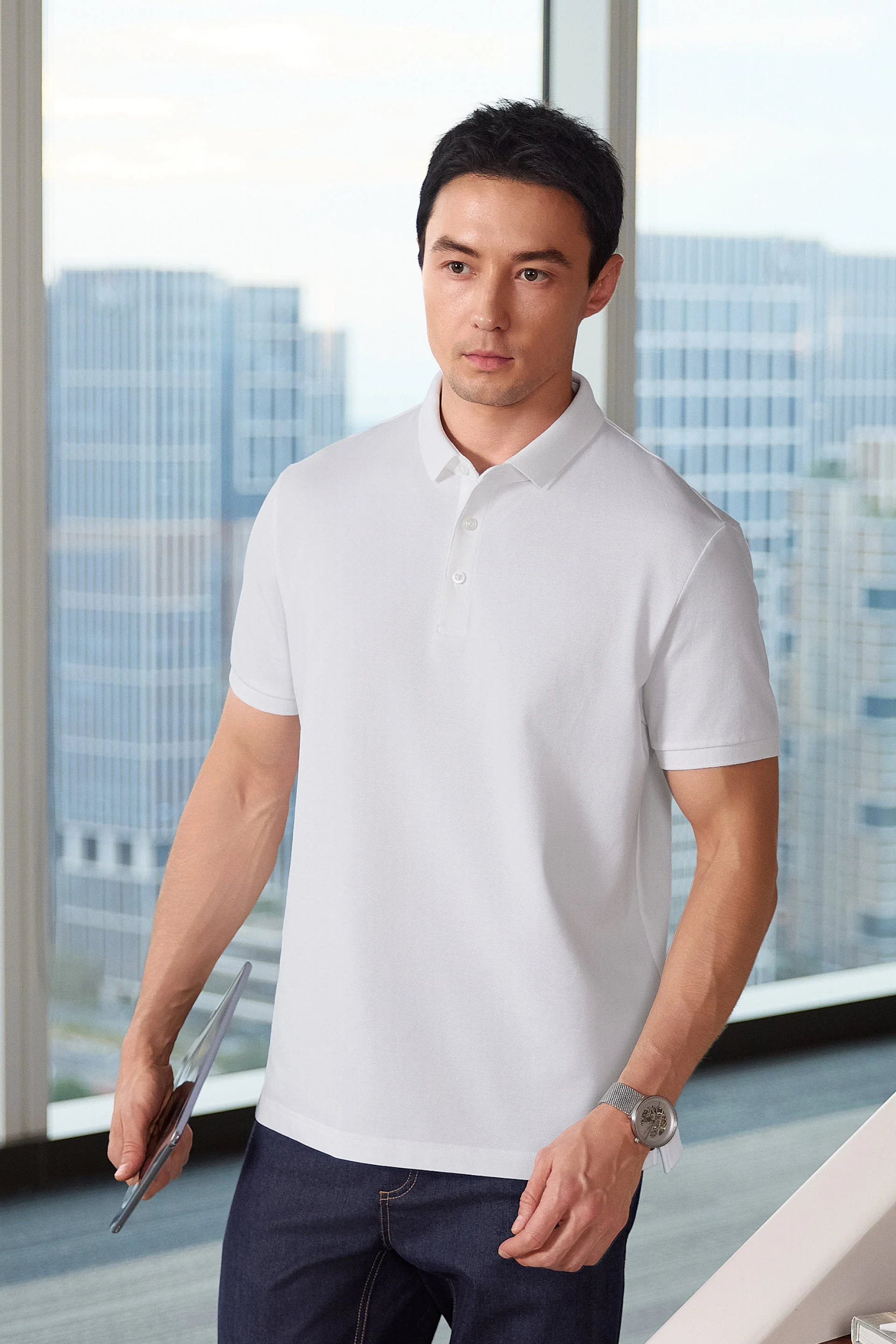 3-Button Pique Polo – White