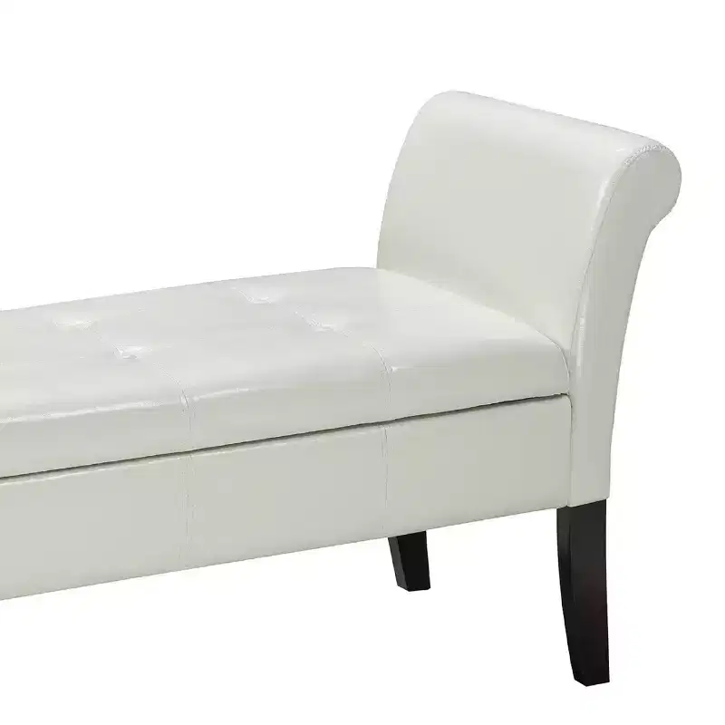 Tufted Accent Storage Bench with Rolled Arms & Splayed Legs, Espresso Vinyl