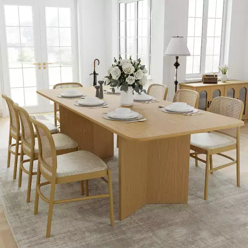 PexFix 79 x 33.5 Solid Wood Farmhouse Dining Table with V-Shaped Legs and Square Wood Top for Modern Dining Rooms & Family Gatherings Natural