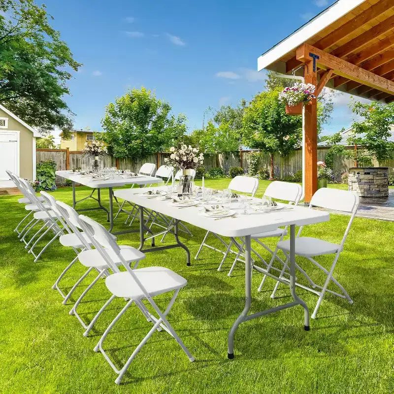 Folding Table 6ft, Portable Collapsible Plastic White Long Tables for Party, Camping, Banquet, Craft, Dining, Wedding, Outdoor and Indoor Use