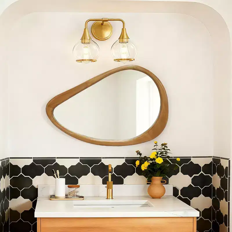 Modern Wood Irregular Teardrop Wall Mirror