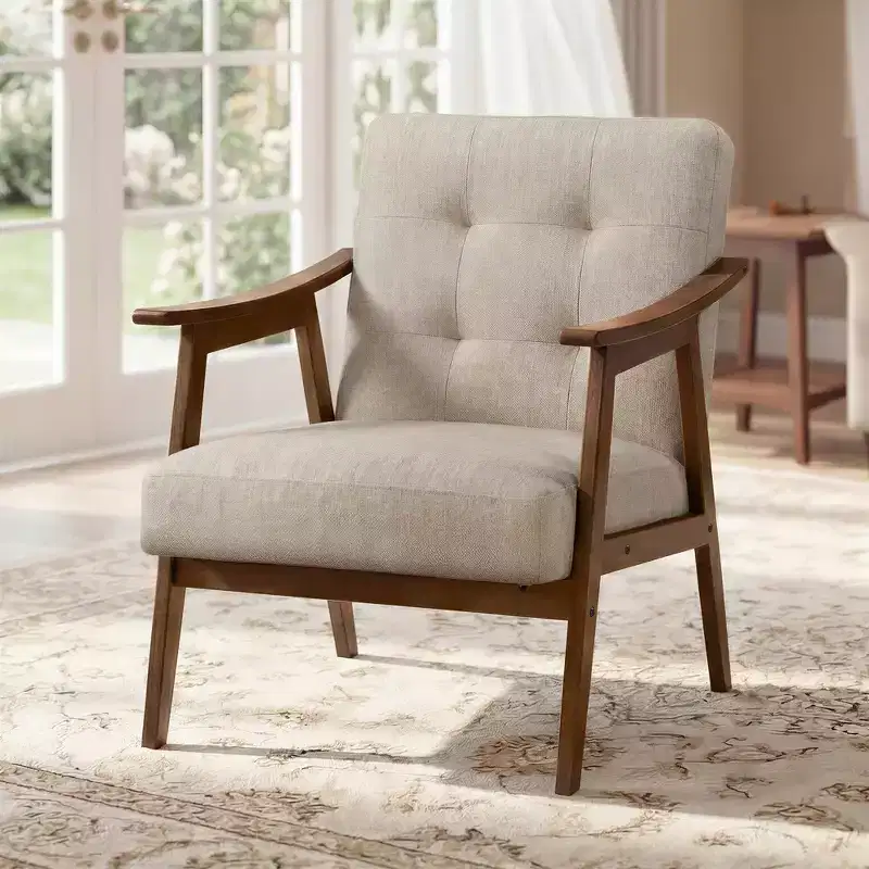Accent Chair, PU Leather Armchair, Button Tufted Living Room Chair, Thick Cushion, Mid Century Modern Lounge Seating