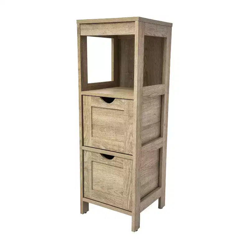 Emma and Oliver Bathroom Storage Organizer with Open Display Shelf and Two Removable Drawers