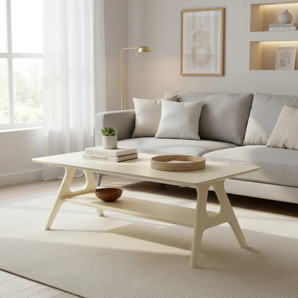 Mid-Century Modern Coffee Table with Storage Shelf, MDF & Rubberwood, 47.25W x 23.62D x 17.75H in