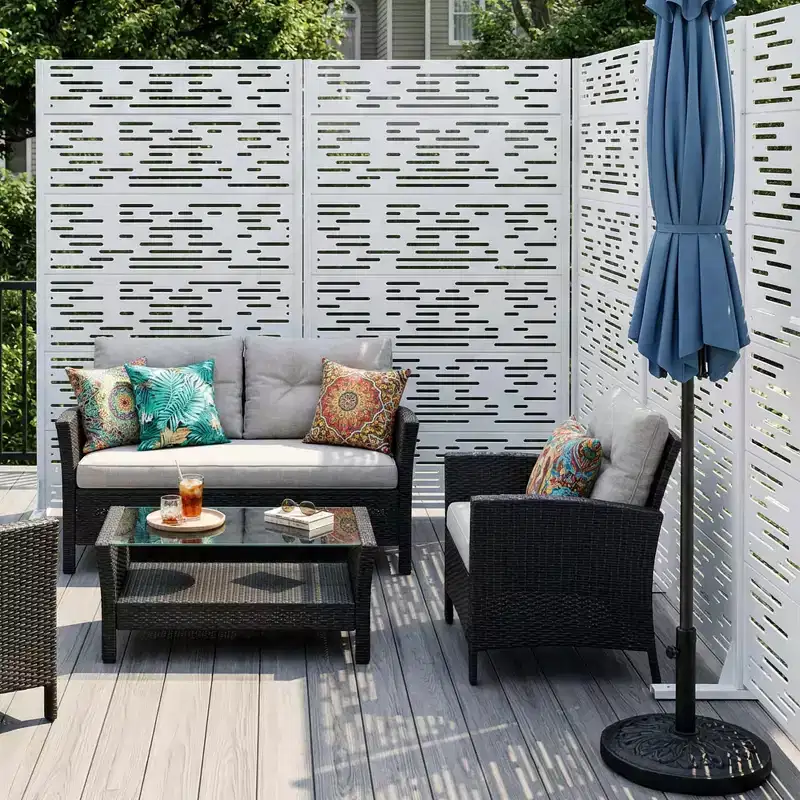 72x35 White Outdoor Natural Privacy Panel Screen, 6-Piece Natural Folding Divider for Backyard and Garden