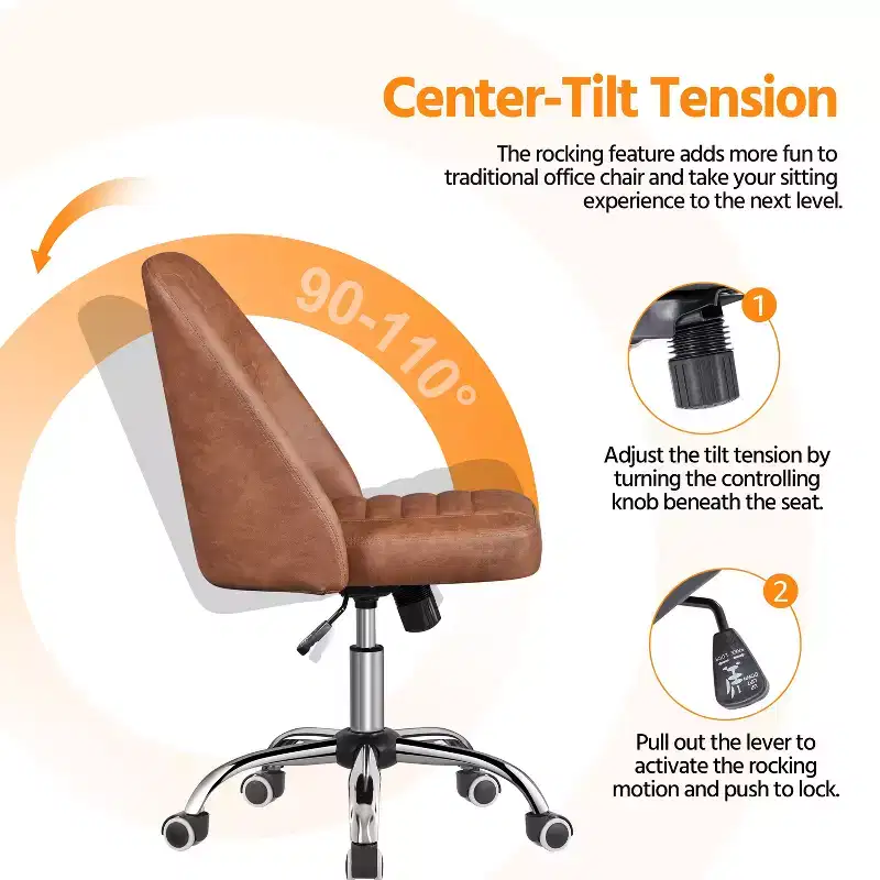 Faux Leather Mid Back Home Office Desk Chair with Chrome-plated Metal Base