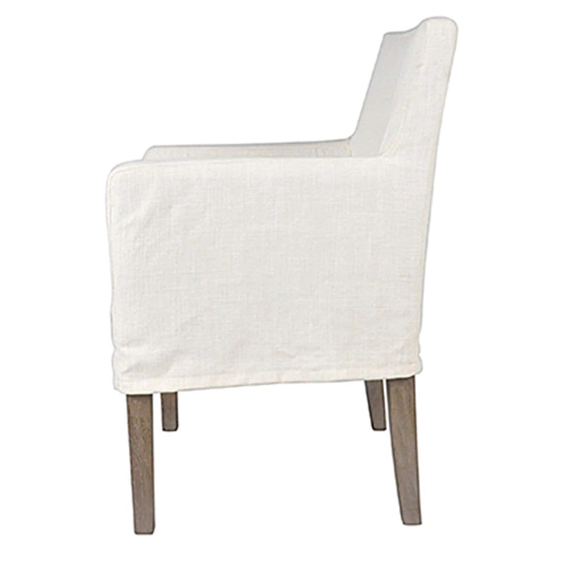 Cream Linen & Oak Wood Arm Chair by