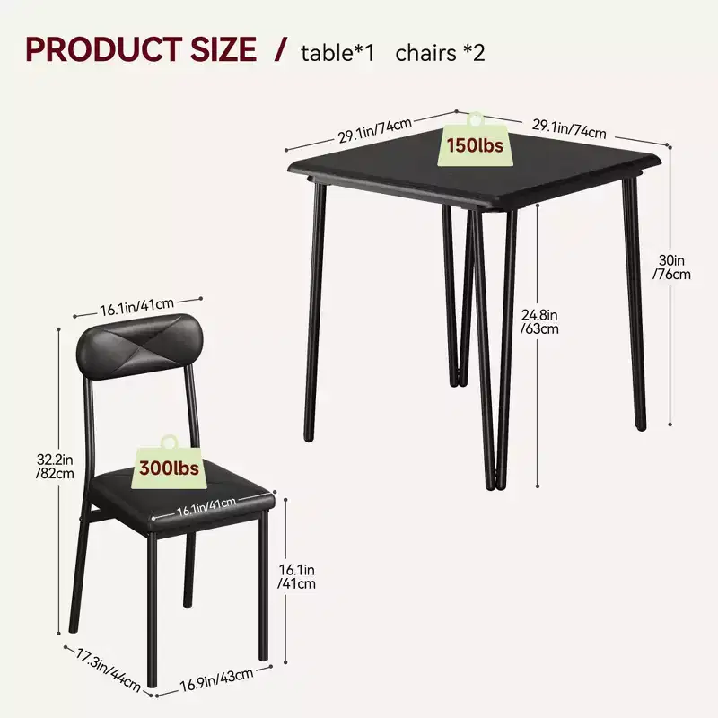 3 Piece Dining Table Set, with 2 Upholstered Chairs