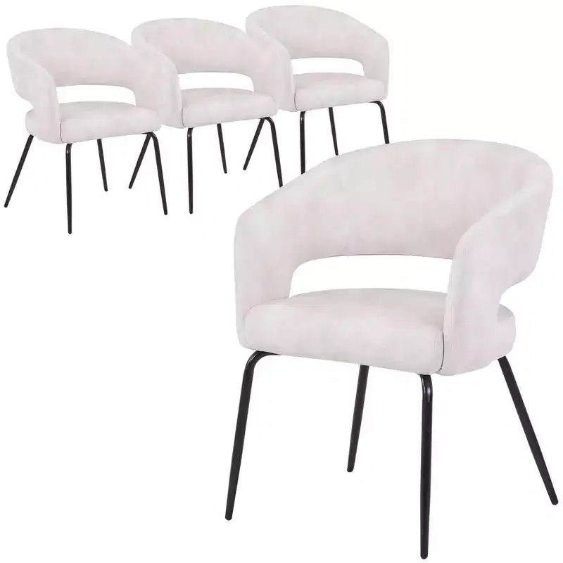 LeisureMod Dining Chair Upholstered in Leather with Open Curved Backrest and Iron Legs Gavin Collection Set of 4