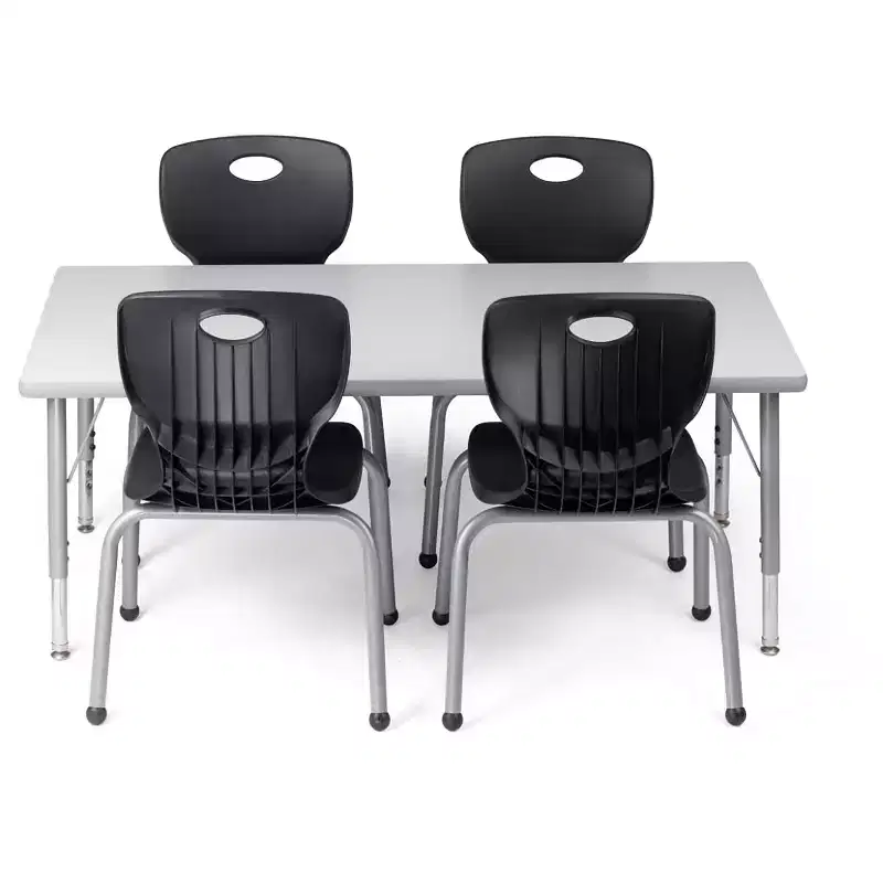 Bintiva Activity Table & Chair Set  24x48 Gray Sprayed Edge Table with Adjustable Legs and 4 Black 14 NAAR Classroom Chairs