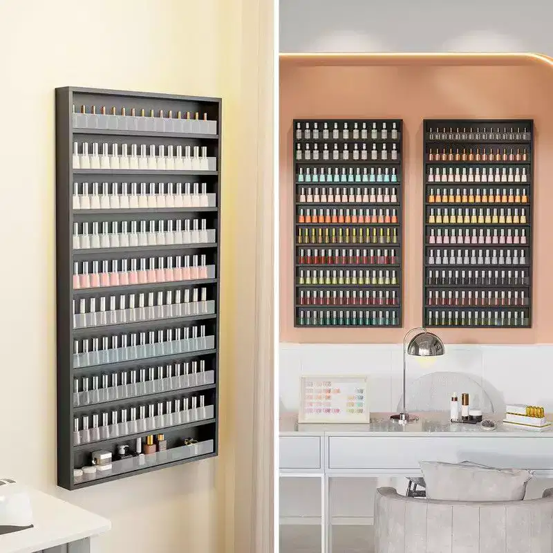 Karl Home White 10 Layers Wall Mount Nail Polish Organizer Rack with Acrylic Baffle