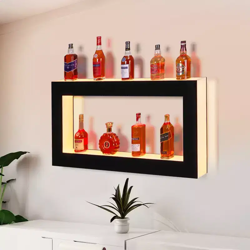 Garvee 48 LED Lighted Liquor Bottle Display Shelf, 2-Step Multifunctional Bar Shelves with Remote and App Control, Black