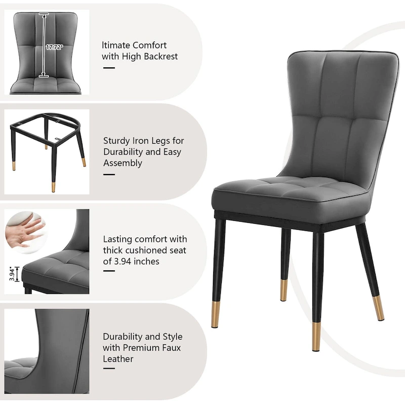 Upholstered Dining Chairs Set of 2 with Metal Legs