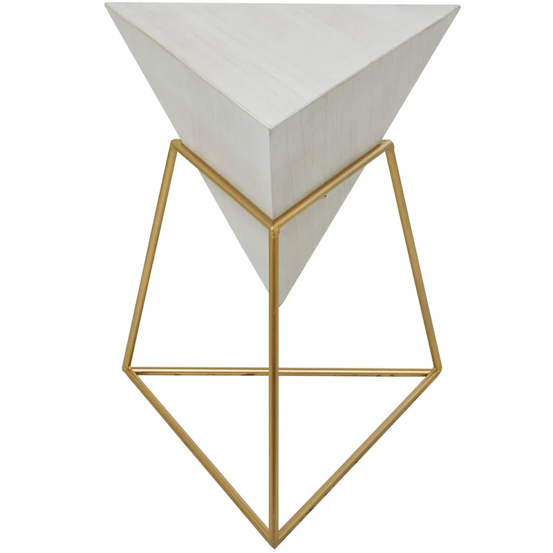 Wood Geometric Inverted Pyramid Accent Table with Metal Stand | Black or White