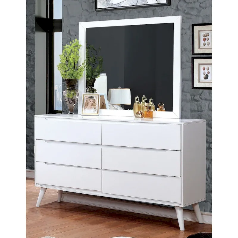Mid-Century Modern 6-Drawer Dresser and Mirror Set (2-Piece)