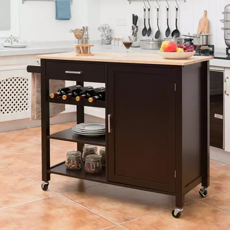 4-Tier Wood Kitchen Island Trolley Cart Storage Cabinet w/ Rack & Drawer