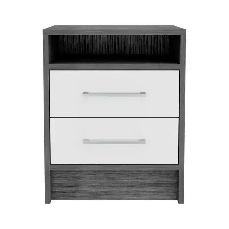 HomeRoots 20 Gray Wood Two Drawer Nightstand