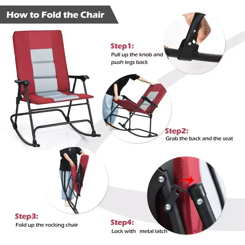 Costway Set of 2 Padded Folding Rocking Chairs Patio Garden Yard Camping Red/Blue