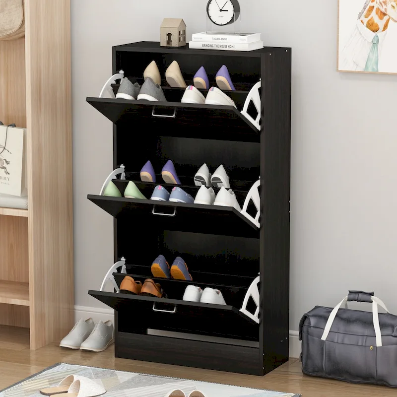 23.6W Shoe Storage Cabinet with 3 Fold-Out Drawers