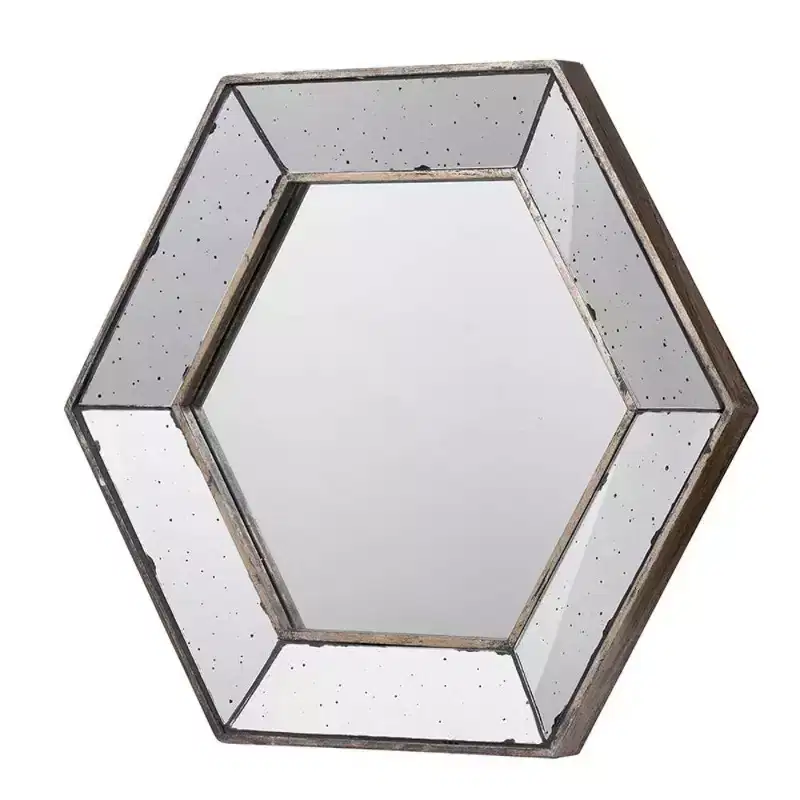 MAYEERTY 21 x 18 Hexagon Wall Mirror with Silver Finish, Home Decor Mirror for Living Room, Entryway, Bedroom