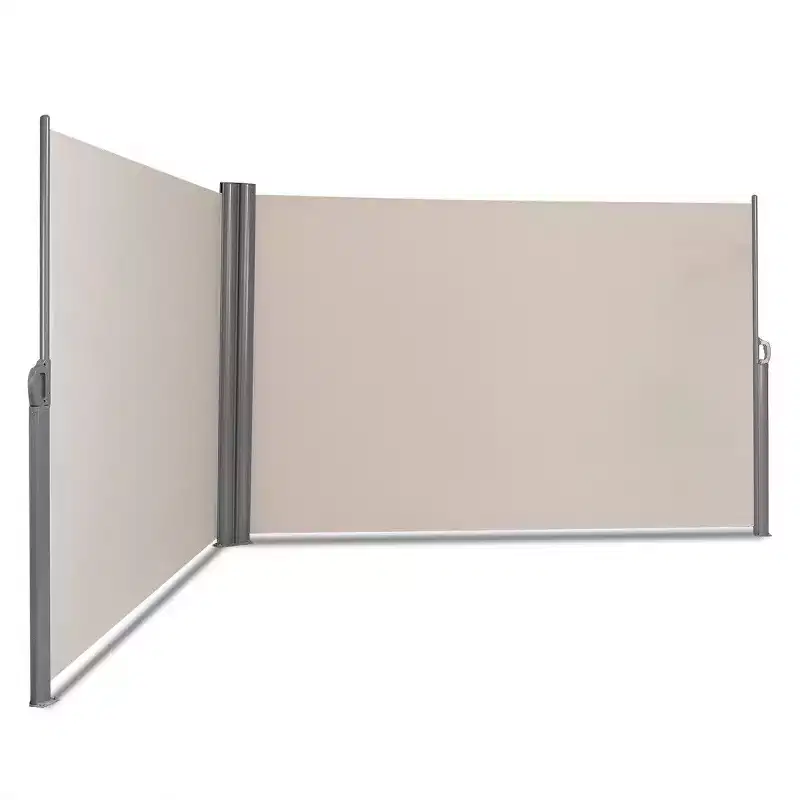 Costway 237 x 71 H Patio Retractable Double Folding Side Awning Screen Divider Beige