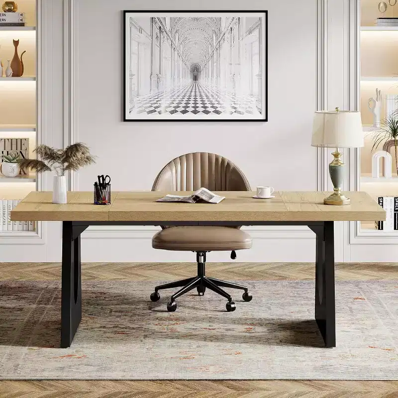 Lantine Rectangle Executive Desk with Double Wood Pedestal