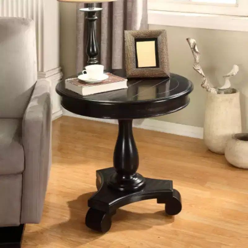 Round Side Table by Rene, featuring a Wooden Pedestal Base, Classic and Sturdy Design