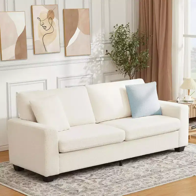 83 Couch for Living Room, Comfy Sofa with Deep Seat, Modern Sofa with Wide Armrest, Removeable Cover, Teddy Fleece 3 Seater Couch for Bedroom