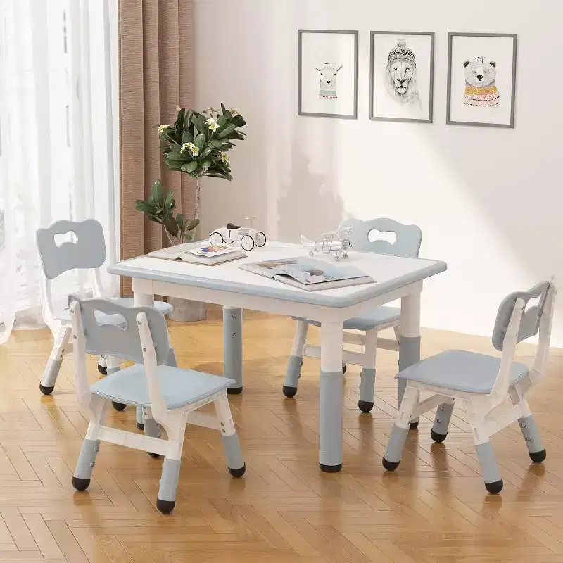 Children's Table With Chair, Height Adjustable, With Graffite Top, Children's Table With 4 Chairs For Kindergarten Nursery, Ergonomic Chair