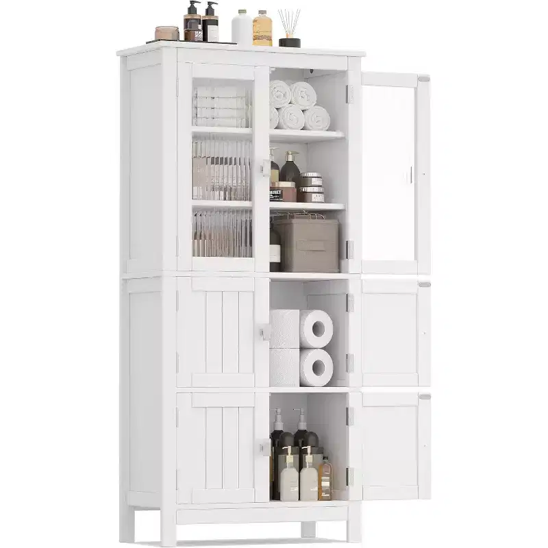 Tall Bathroom Storage Cabinet with 6 Doors and Adjustable Shelf