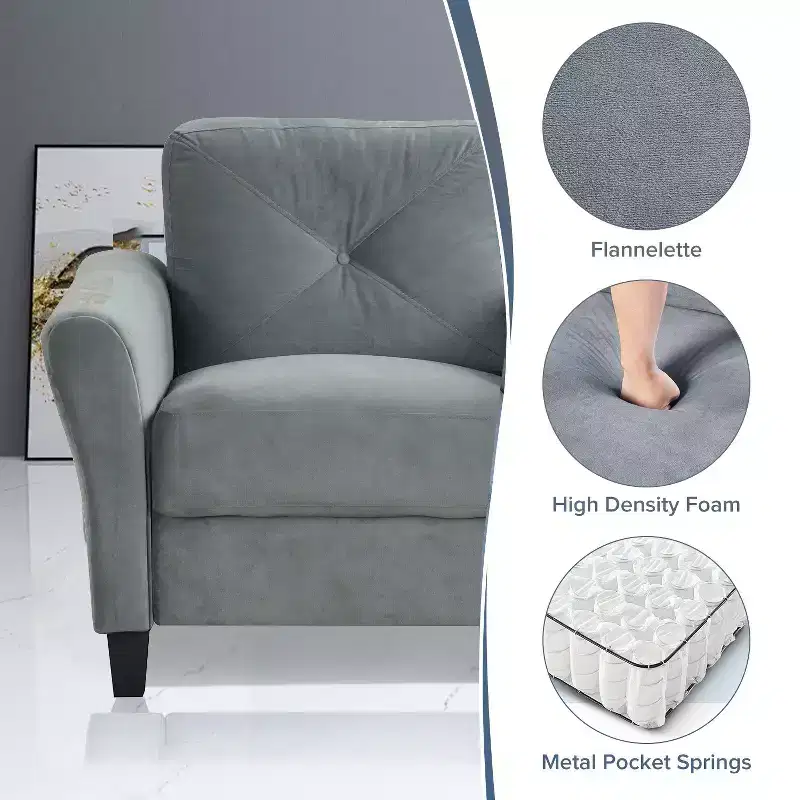 PexFix 2-Seat Velvet Upholstered Loveseat Sofa with Button Tufted Backrest Comfortable Modern Sectional Couch for Living Room Bedroom Office Gray