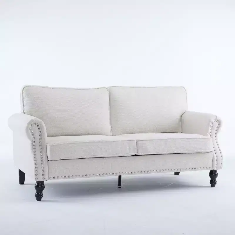TUYOHW 67.72 Inch Faux Leather 2-Seater Sofa with Nailhead Trim for Living Room,Apartment,Office,Beige