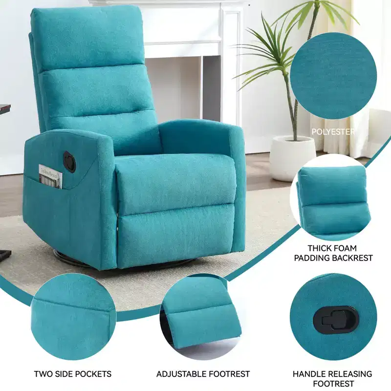 360 Swivel Rocking Recliner Chair, Upholstered Fabric Accent Chair