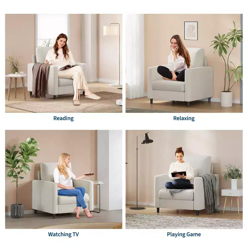 33.9 Sofa Accent Chair, Chenille Loveseat Reading Couch for Bedroom, Tool-Free Setup Living Room Accent Couch, Comfy Arm Chair for Living Room