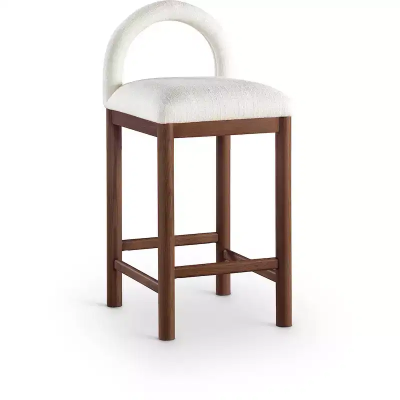 Meridian Furniture,Conrad Cream Linen Textured Fabric Counter Stool