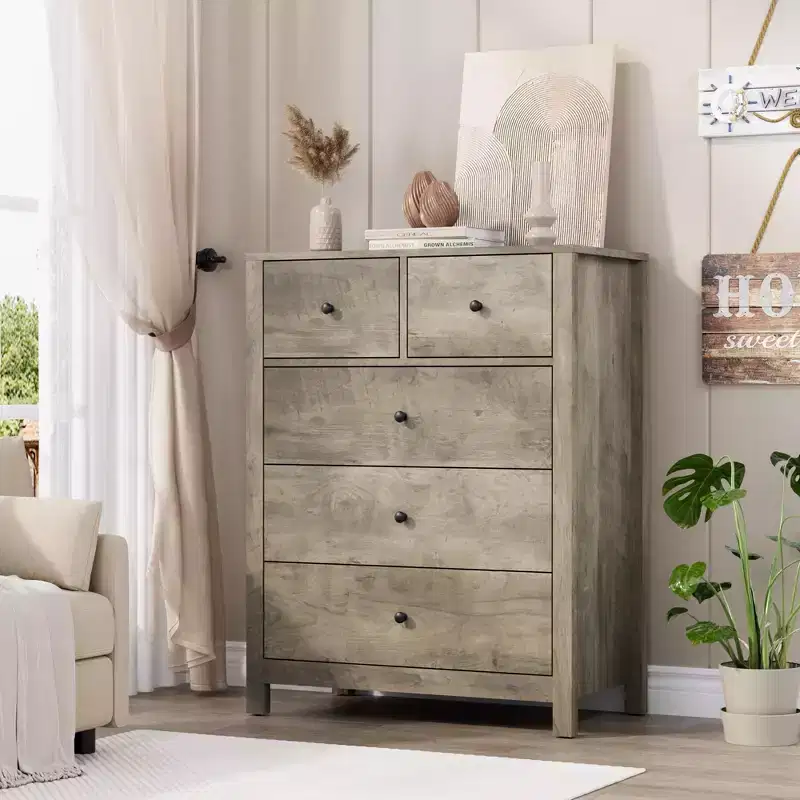 Garvee 5 Drawer Dresser for Bedroom, Modern Tall Dresser Organizer with Storage Drawers, Wooden Chests of Drawers for Bedroom, Entryway, Hallway