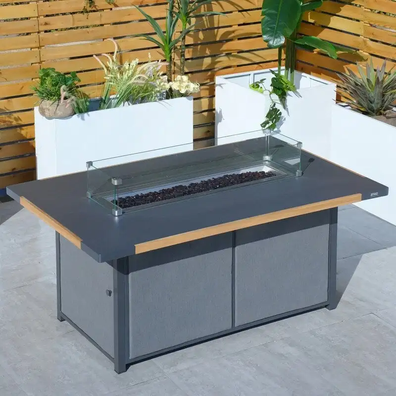 Patio Acrylic Conversation Set with Firepit Table and BBQ Grill