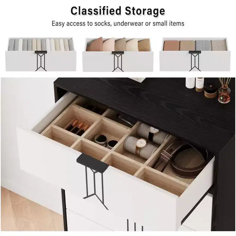 5 Drawers Dresser, Modern Wooden Tall Dresser with Deep Drawers, Chest of Drawers for Bedroom, Living Room, Hallway, Entryway