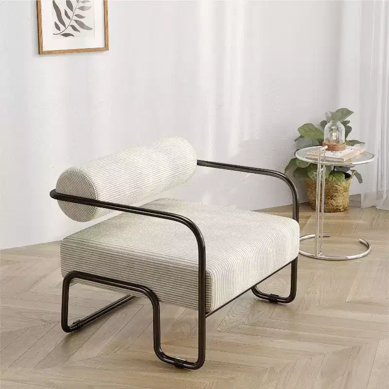 TUYOHW Corduroy Lounge Chair,Lazy Sofa Chair with Iron Frame,Integrated Backrest & Armrests,Anti-Slip Feet,Leisure Chair for Balcony,Living Room