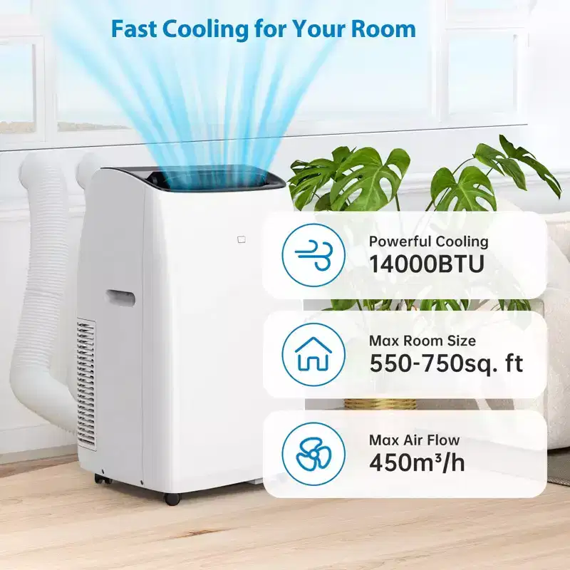 14000 BTUs Inverter Portable Air Conditioner and Heater, Portable AC Unit for Rooms Up to 750 Sq. Ft, with Remote Control Energy-Saving 13.6