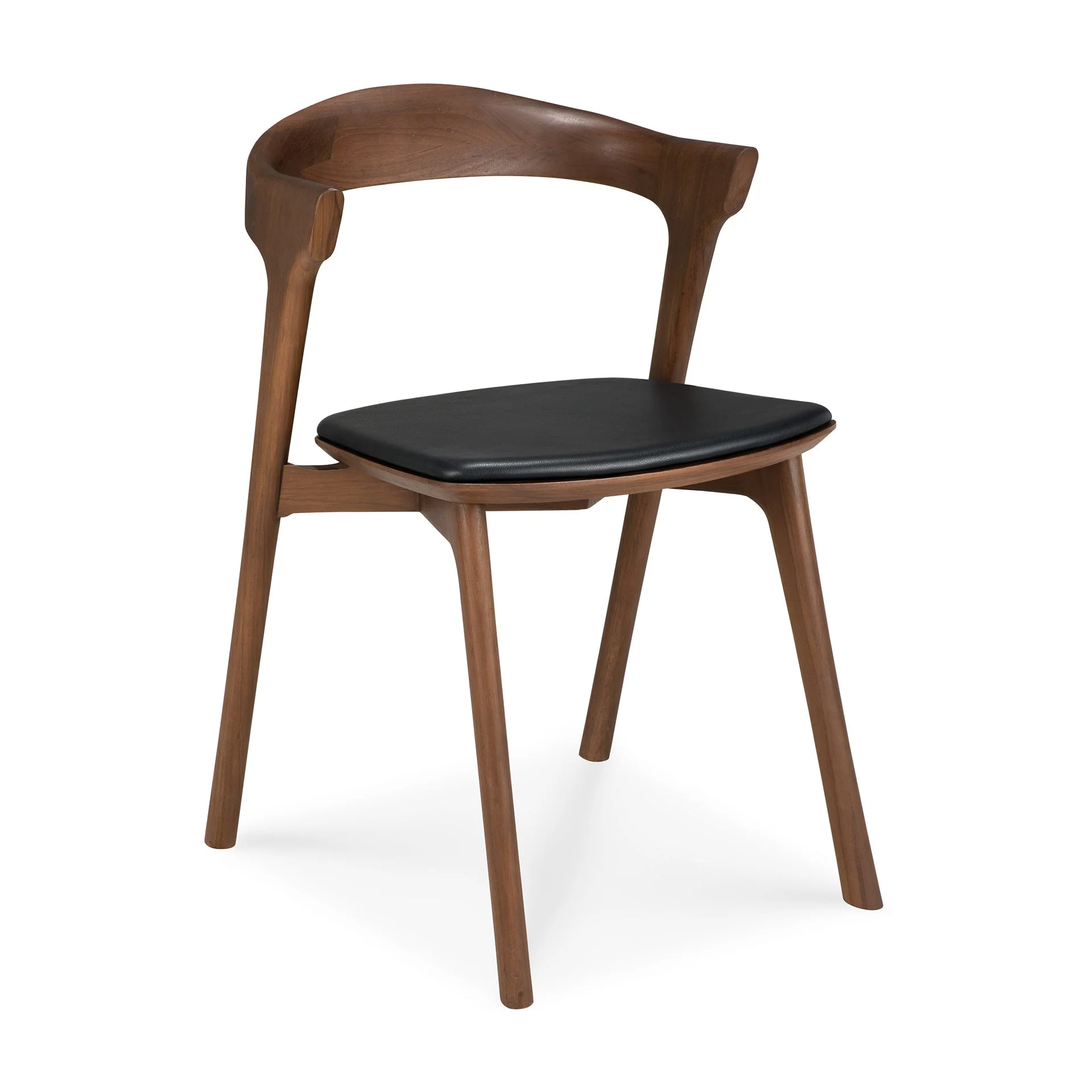 Sculptural Teak & Leather Dining Chair with Horn-Inspired Silhouette for Dining Rooms