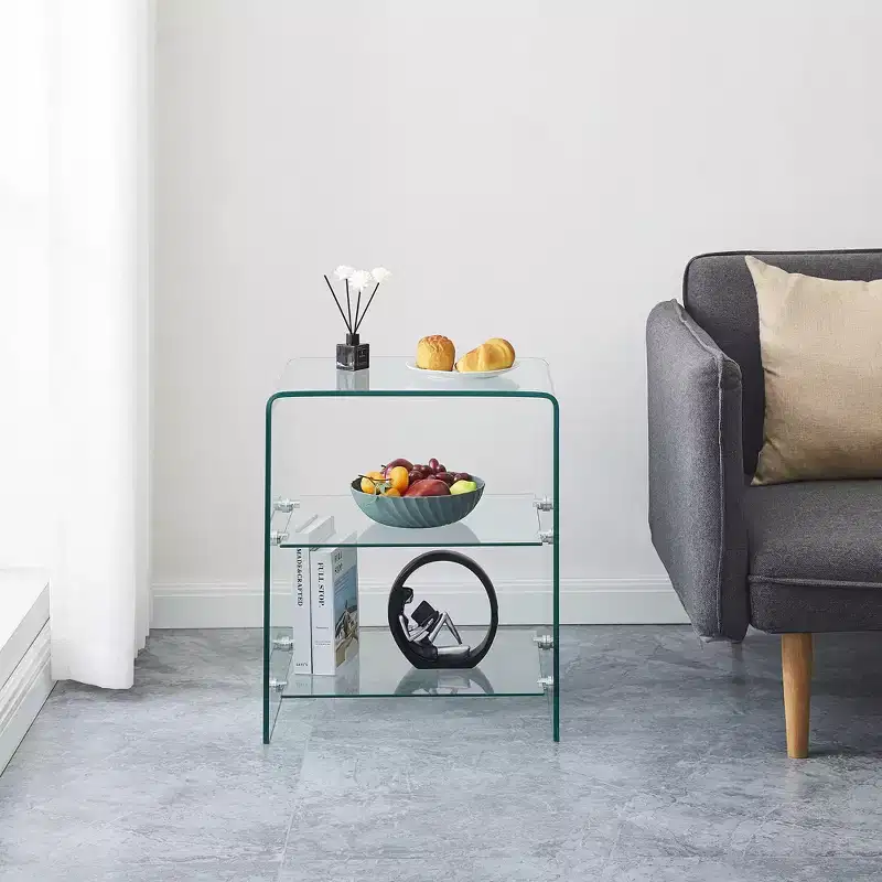 2-Tier Tempered Glass Side Table, Clear Modern End Table for Living Room and Bedroom