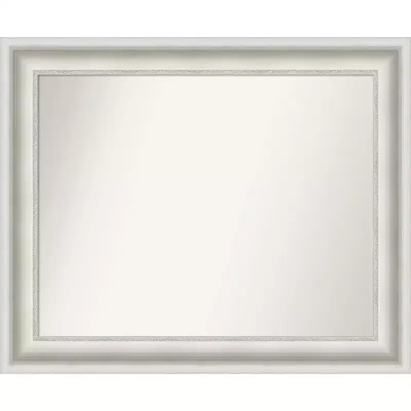 34" x 28" Non-Beveled Parlor White Bathroom Wall Mirror - Amanti Art: Modern Rectangle, Includes Mounting Hardware