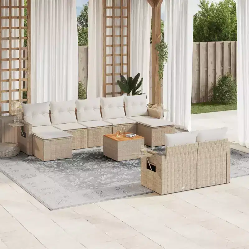 vidaXL 10 Piece Patio Sofa Set with Cushions Gray Poly Rattan