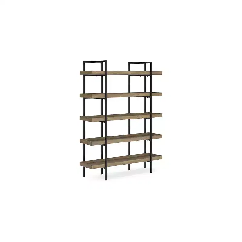 76 Inch 5-Shelf Bookcase Light Brown Metal Frame