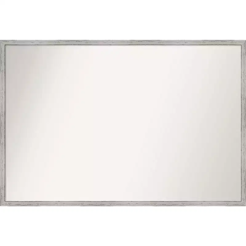 37" x 25" Non-Beveled Shiplap White Narrow Wood Bathroom Wall Mirror - Amanti Art: Modern Rectangle, Includes Mounting Hardware