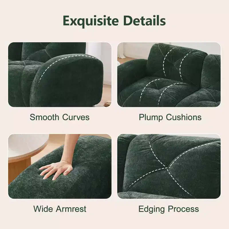 Clihome 2-Seater Tufted Sofa Couches with boneless Sofa,Soft Velvet Fabric,Bottom Anti-Slip Design,32D High Density Sponge,Ergonomic Design Bottom