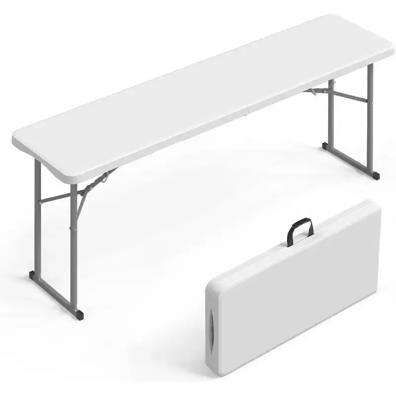 VINGLI 6 FT Narrow Folding Table, Tabletop Folded in Half, Premium Quality HDPE Material and Sturdy Metal Frame, White