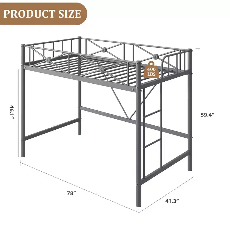 Twin Size Heavy Duty Metal Loft Bed, Modern Steel Frame with Safety Guardrails, Space-Saving for Bedroom & School Use