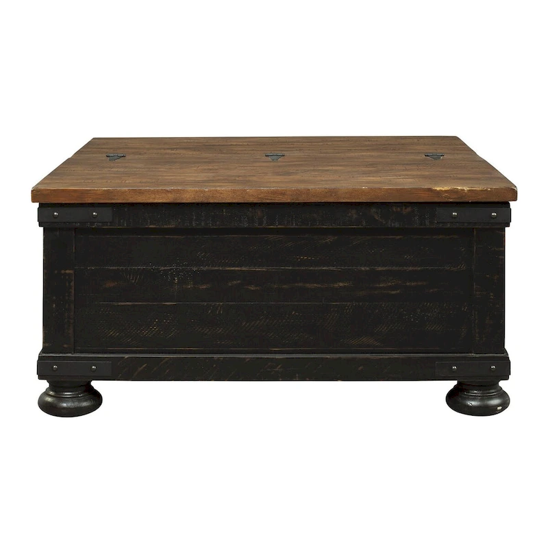 Square Wooden Lift Top Cocktail Table with Trunk Storage, Brown and Black